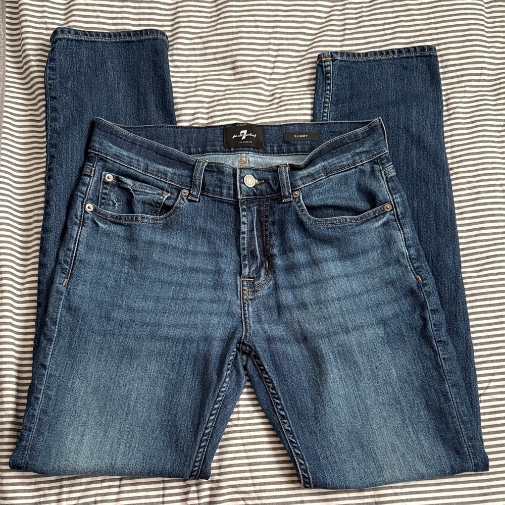 7 For All Mankind Blue Straight Leg Jeans